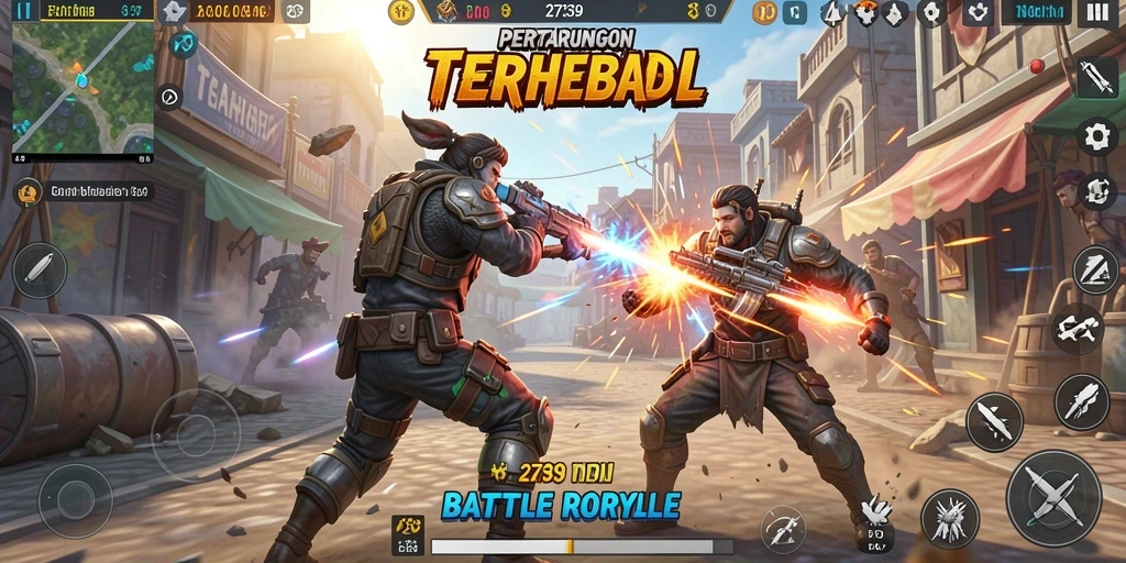 Gameplay seru dalam pertandingan Battle Royale mendebarkan.