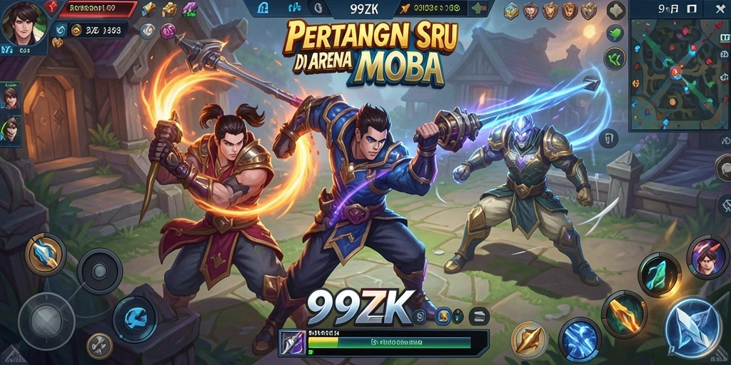 Tampilan gameplay seru di arena MOBA 99ZK.