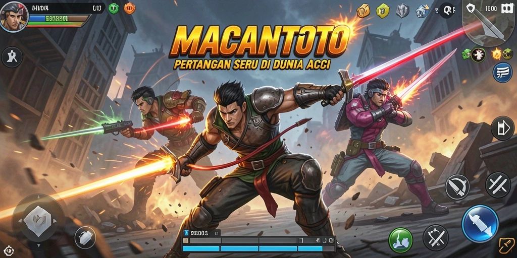Tampilan seru gameplay MACANTOTO dengan pertempuran aksi penuh adrenalin.