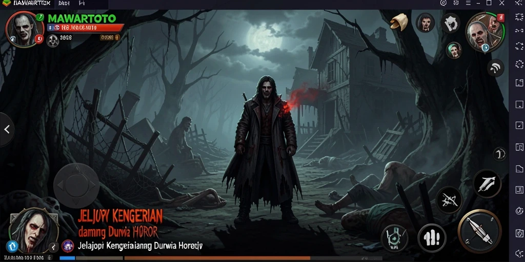 Tampilan gameplay menegangkan dalam MAWARTOTO dengan suasana horor yang mencekam.