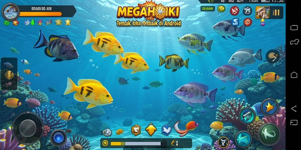 Tangkapan ikan yang berwarna-warni dan seru dalam gameplay MEGAHOKI.
