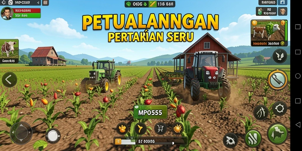 Tampilan screenshot MPO555 menampilkan keseruan bertani yang interaktif.