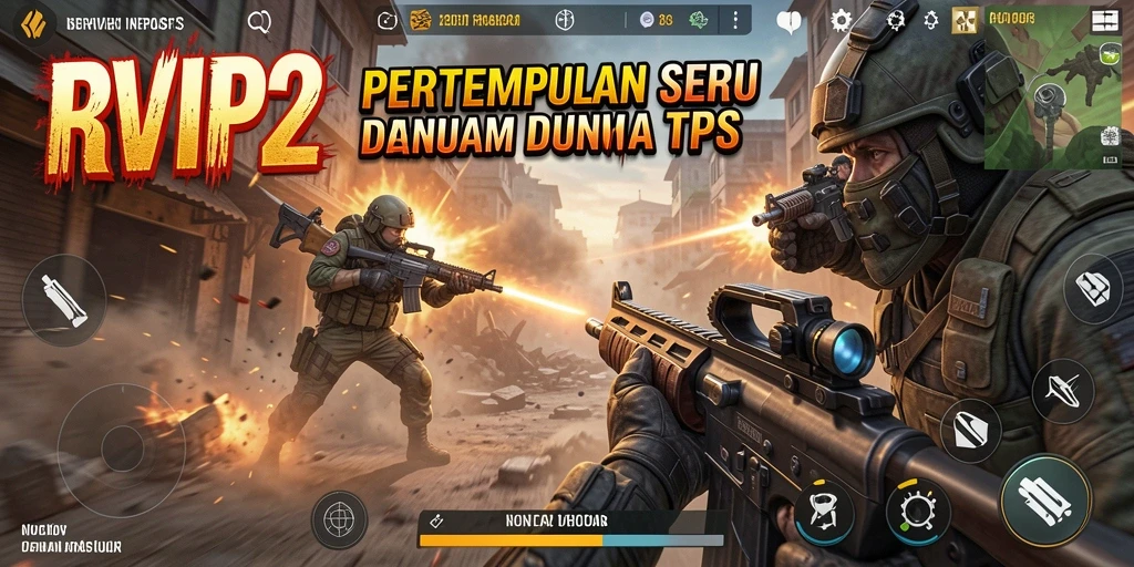 Skrinsut gameplay seru RVIP2 dengan pertarungan intens di TPS.